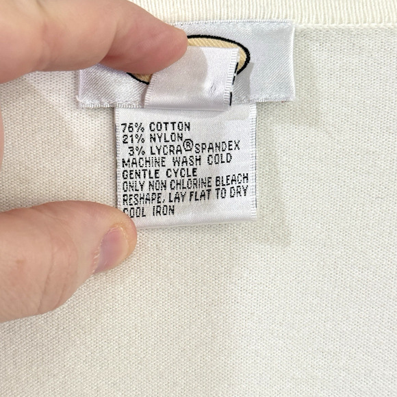 Vintage Talbots Cardigan Womens L Ivory Floral Print V-Neck Cotton Blend Cottage - Picture 3 of 9